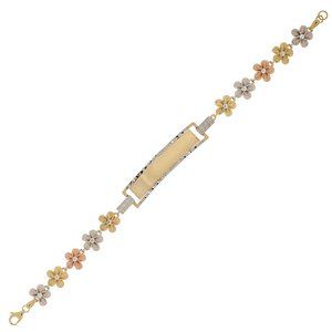 Frame ID Plumeria Hawaiian Flower Lady Bracelet Tricolor Gold 14k